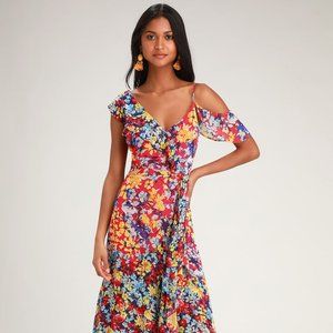 Lulus Radiant Ruby Red Floral High-Low  (XS)